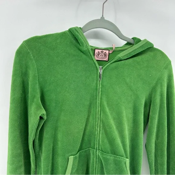 Juicy Couture Terry Cloth Full Zip Hoodie Women's M Green Y2K Jacket Vintage - Picture 2 of 11